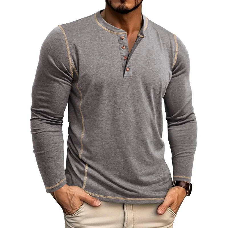 Men's Cotton Button Henley Neck Shirt Long Sleeve Casual Button Solid Color Fashion Streetwear Tops Tees T-Shirts Men Clothing