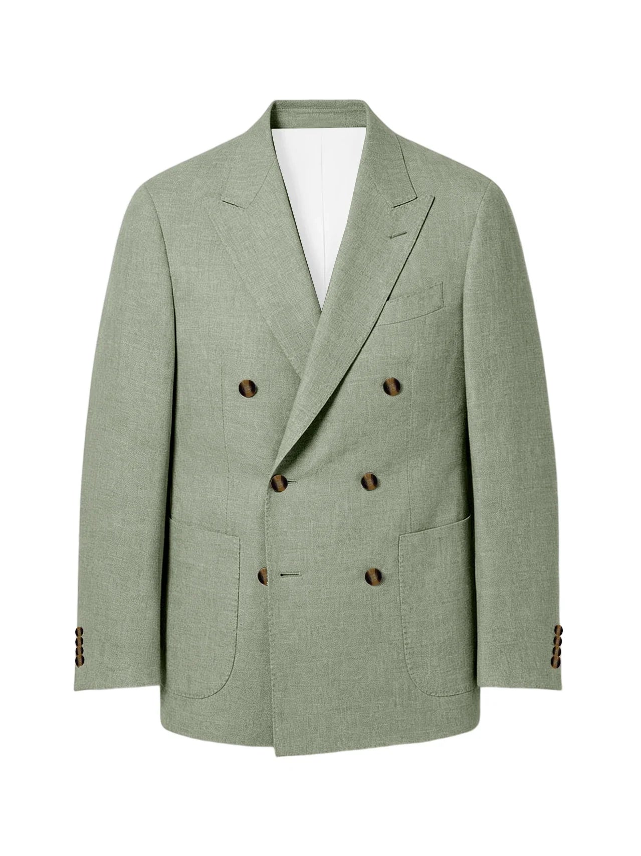 Men's Linen Double Breasted Blazer Peak Lapel Casual Business Suit Jacket With Patch Pockets For Daily Office Wear
