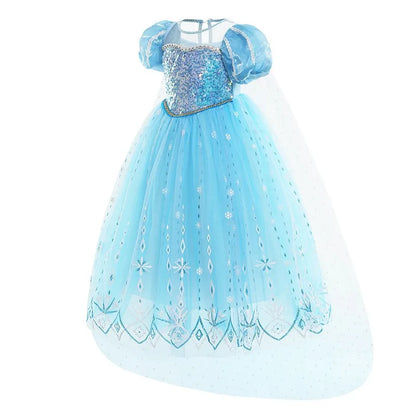 2026 Summer Frozen Costume Princess Dress for Girls White Sequined Carnival Dress Kids Cosplay Snow Queen Elsa Dress For Girls