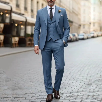 Men Suit Gray 3 Pieces Solid With Lapel For Wedding Groom Party Prom Birthday Banquet Business Work Set Jacket Vest With Pants