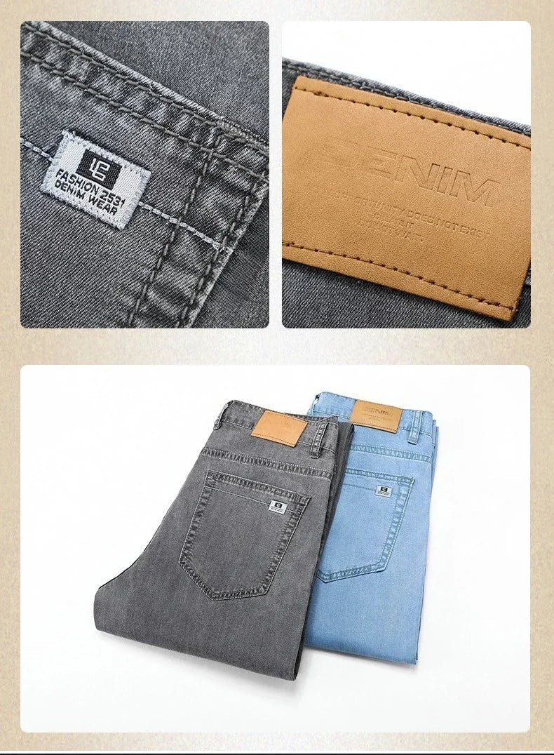 Business Lyocell Jeans Men Summer New Thin Fashion Straight Breathable Brand Pants Male Slim Comfortable  Denim Trousers