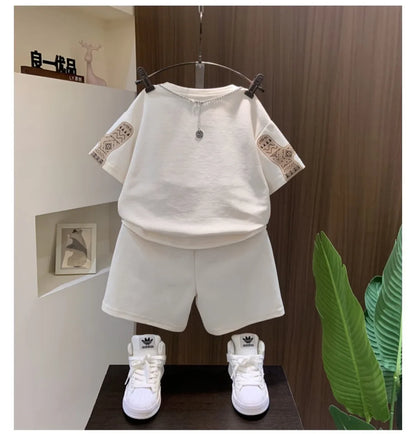 Summer Boys Cotton Leisure Print Alphabet T-Shirt+Shorts Pant Set School Kids 2PCS Tracksuit Children Sportswear Outfit 5-16 Yrs