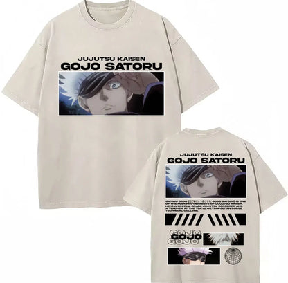 Japan Anime Jujutsu Kaisen Washed T Shirts Satoru Gojo Geto Suguru T-shirt Casual Cotton Oversized Harajuku T Shirt Fans Gifts