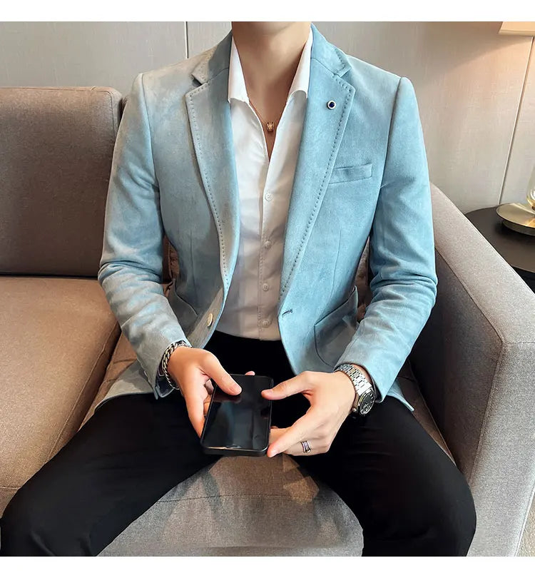 High-quality, fashionable men's stylish, versatile and trendy Korean-style slimming suede business casual suit