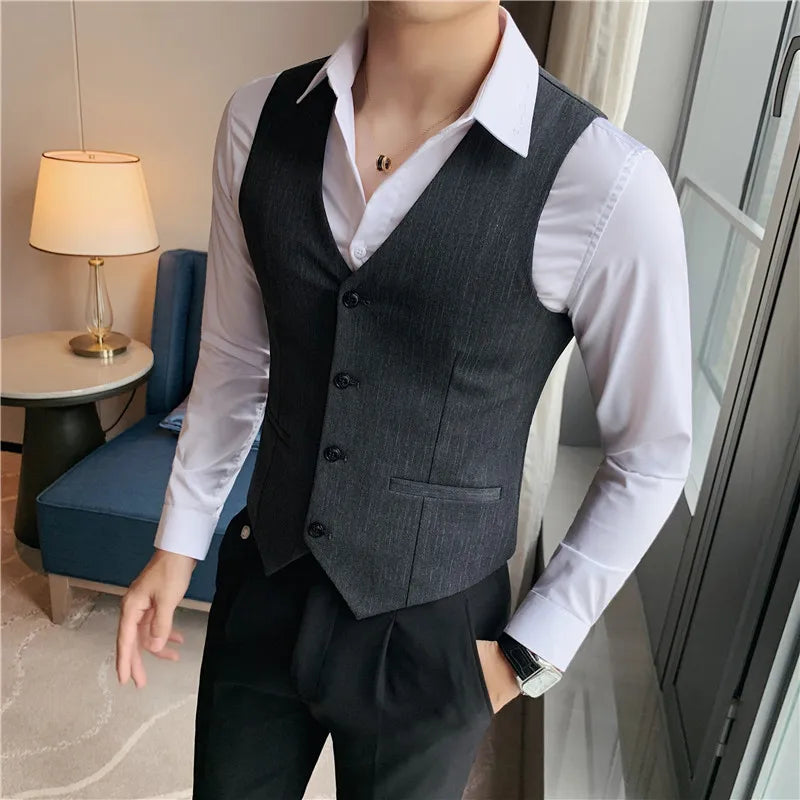 Plus Size 7XL 6XL 5XL Men's Fashion Striped Suit Vest British Style Business Work Slim Fit Wedding Social Sleeveless Vest