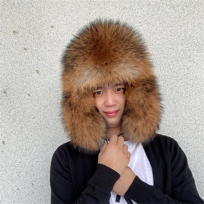 Men's Hat Winter Natural Raccoon Fur Er Hats Russian Hat Outdoor Warm Soft Luxury Quality Real Fur Cap Fur Hat for Men Caps