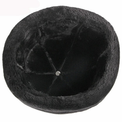 High Quality Autumn Winter Cap Hat PU Leather Thick Warm Pilot Hat Solid Black Fleece Lined Russian Cap 6 Panels Fur Hat