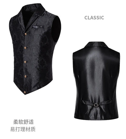 Men's Suit Vest, Jacquard Smart Casual Flip-Front Lapel Vest, Cross-Border Single-breasted Slim Fit Holiday Dress Waistcoat