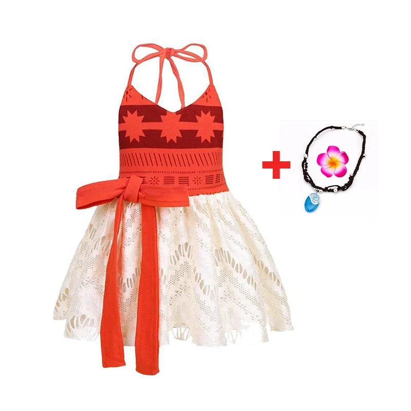 New Moana Dress Costumes Kids Girl Cosplay Toddler Movie Ocean Adventure Infant Frock Halloween Party With Chick Clothes
