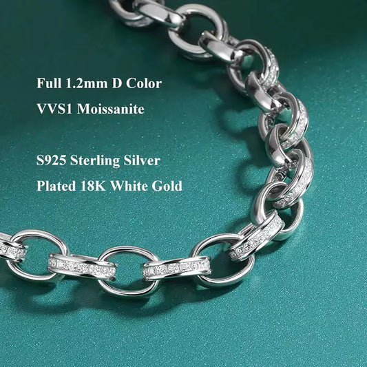 Bracelet de tennis en moissanite de 1,2 mm avec chaîne cubaine en argent sterling 925, cadeau de bijoux pour hommes et femmes pour fête d'anniversaire