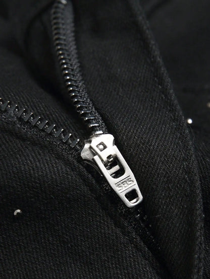 Men's Trendy Rhinestone - Embellished Black Stretch Skinny Jeans, Four - Season Style