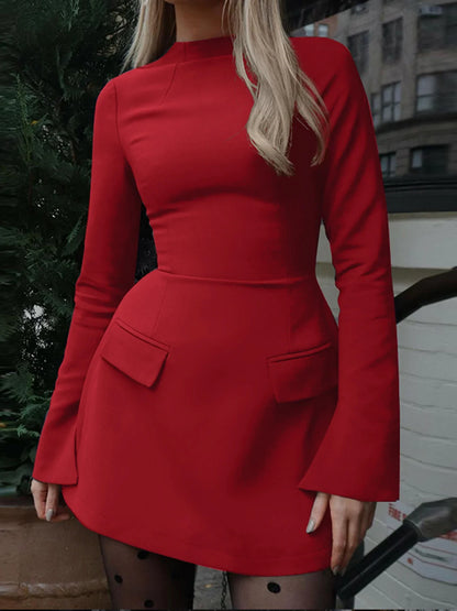 Long Sleeves Zipper Bodycon Mini Dress With Pocket Solid Elegant Outfit Office Streetwear Women’S Autumn Winter Clothes