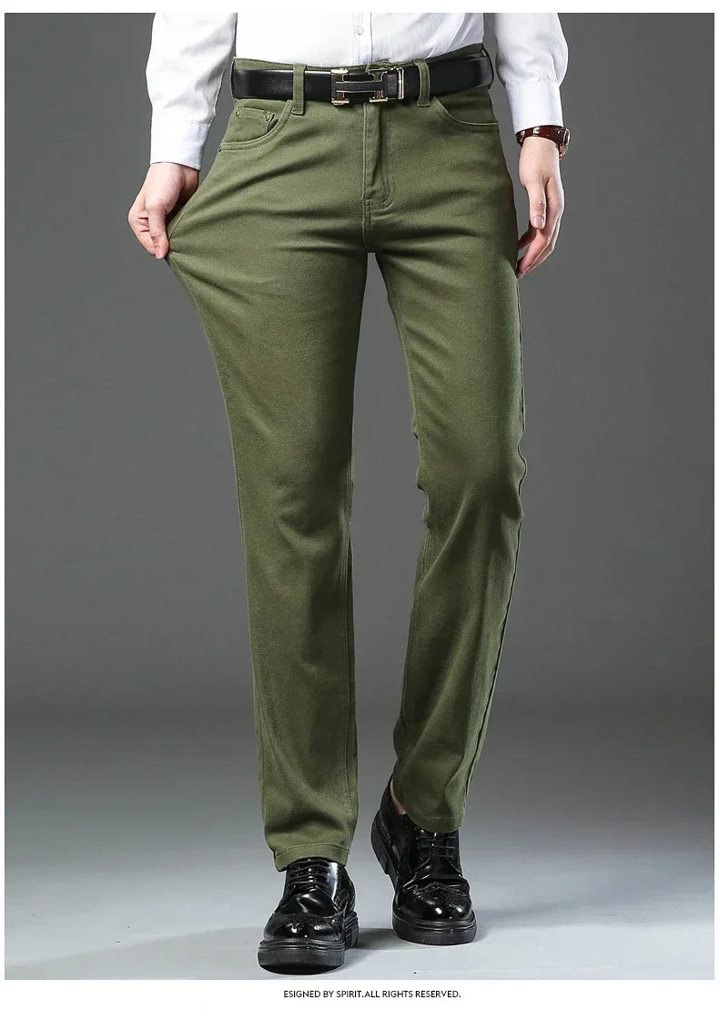Large Size 42 44 Autumn 98% Cotton Men's Stretch Slim Jeans ArmyGreen Soft Comfortable Casual Straight Denim Pants Trousers