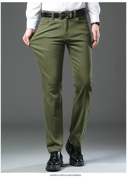 Large Size 42 44 Autumn 98% Cotton Men's Stretch Slim Jeans ArmyGreen Soft Comfortable Casual Straight Denim Pants Trousers