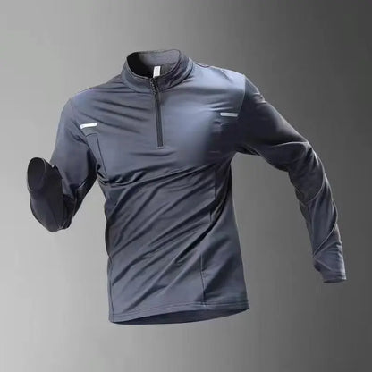 American sports training quick drying clothes men's t-shirts track and field fitness clothes long sleeved half zip top sports ru