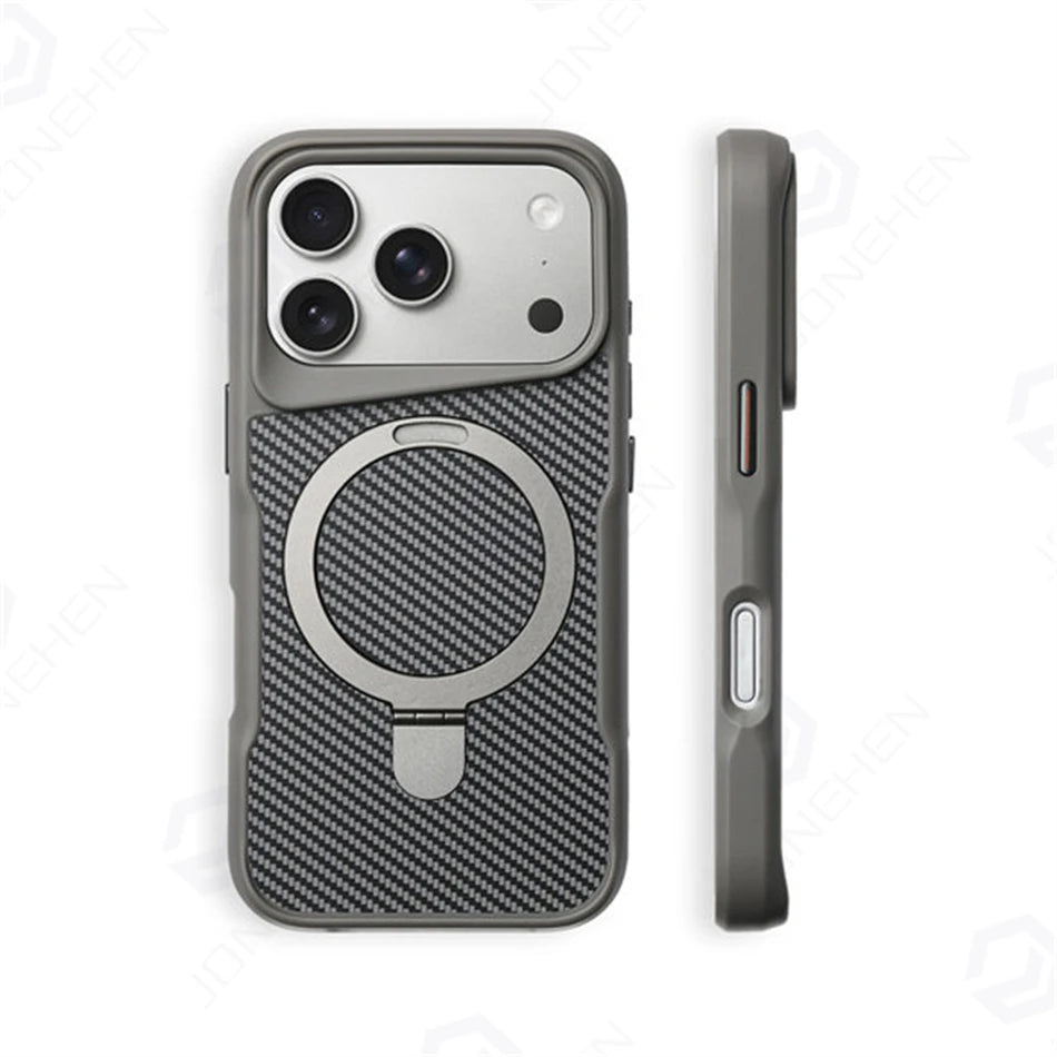 جراب حماية من ألياف الكربون المغناطيسي غير المرئي مع مسند Magsafe لهاتف iPhone 16 17Pro max 14 15 Pro 13 12 Air من المطاط الناعم المدرع