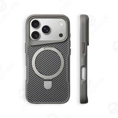 جراب حماية من ألياف الكربون المغناطيسي غير المرئي مع مسند Magsafe لهاتف iPhone 16 17Pro max 14 15 Pro 13 12 Air من المطاط الناعم المدرع