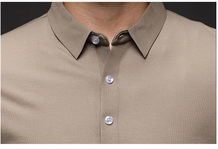 Mulberry Silk Men's Polo Shirts Luxury Long Sleeve Solid Color Golf Male T-shirts Spring Autumn Business Casual Man Tees