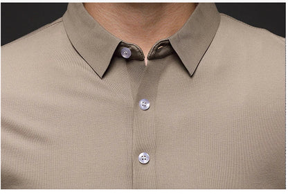Mulberry Silk Men's Polo Shirts Luxury Long Sleeve Solid Color Golf Male T-shirts Spring Autumn Business Casual Man Tees