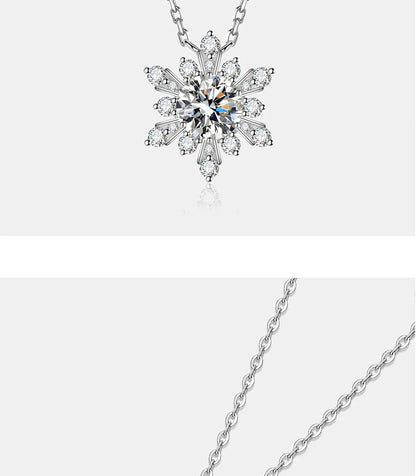 1CT moissanite necklace for women S925 pure silver snowflake design laboratory diamond pendant luxury party jewelry