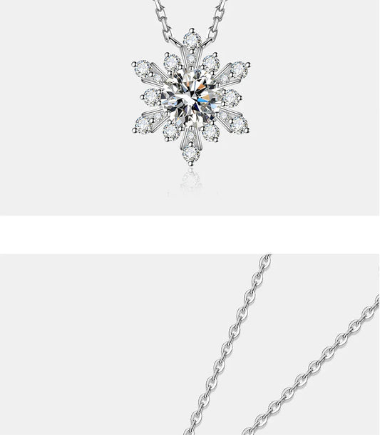 1CT moissanite necklace for women S925 pure silver snowflake design laboratory diamond pendant luxury party jewelry