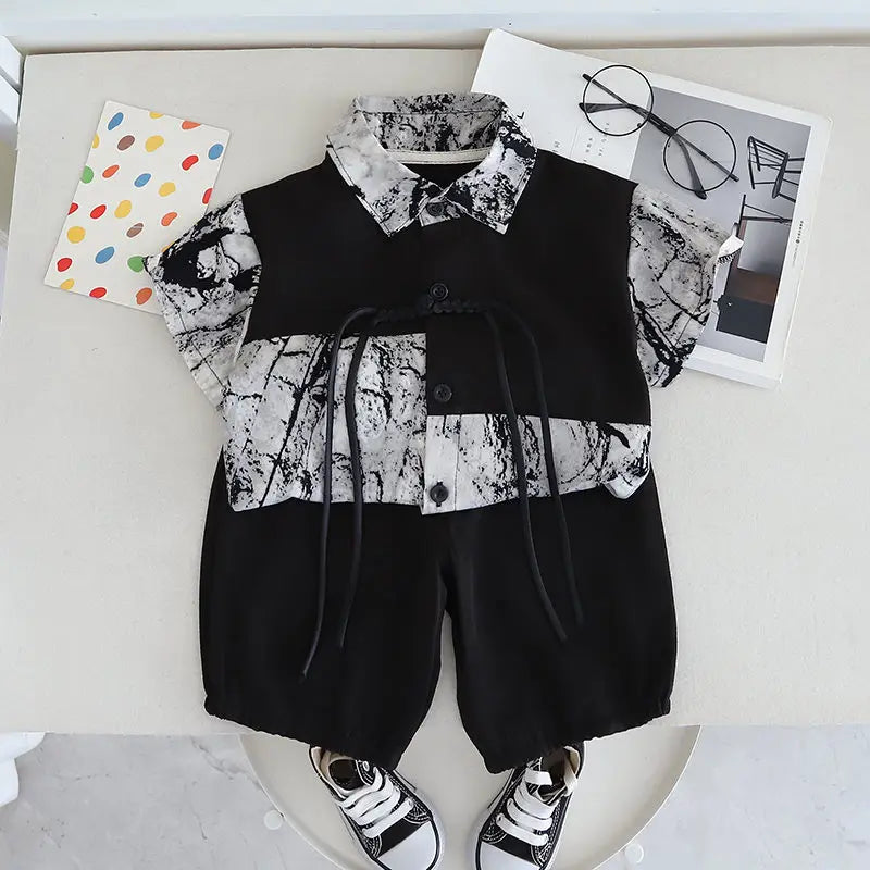 Summer Children Boys National Style Children's Clothes Shirt Shorts 2pcs/Set Toddler Fashion Clothing Tracksuit 1 2 3 4 5 Years