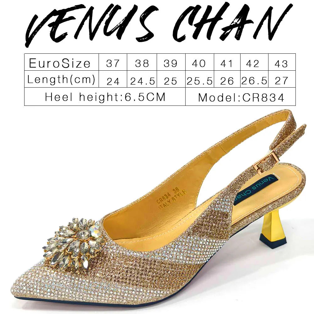 Italian Shoes and Bags Matching Set 2024 Silver Color Rhinestone Fashion High Heels for Women Pointed Toe Pumps