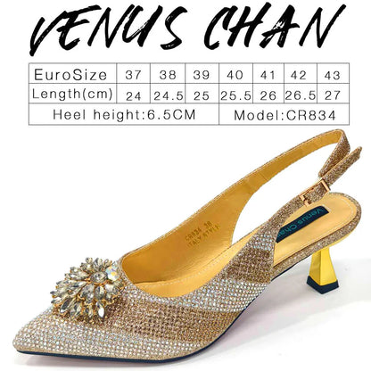 Italian Shoes and Bags Matching Set 2024 Silver Color Rhinestone Fashion High Heels for Women Pointed Toe Pumps