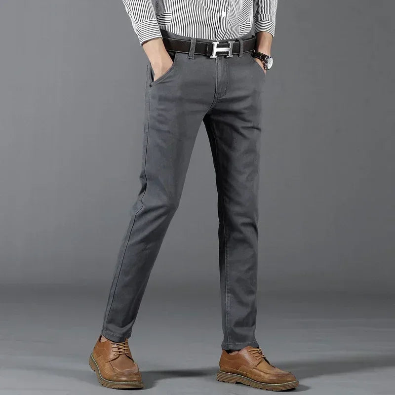 New Mens Spring Summer Business Casual Pants Fashion Cotton Soft Stretch Straight Classic Trousers Korean Solid Color Man Pants