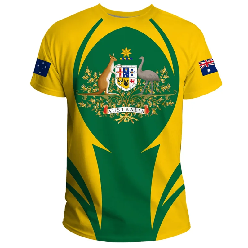 3D Print Australia Flag T Shirts Men Australian National Emblem T-shirt Street Summer Sports Short Sleeve Loose Tees Clothing