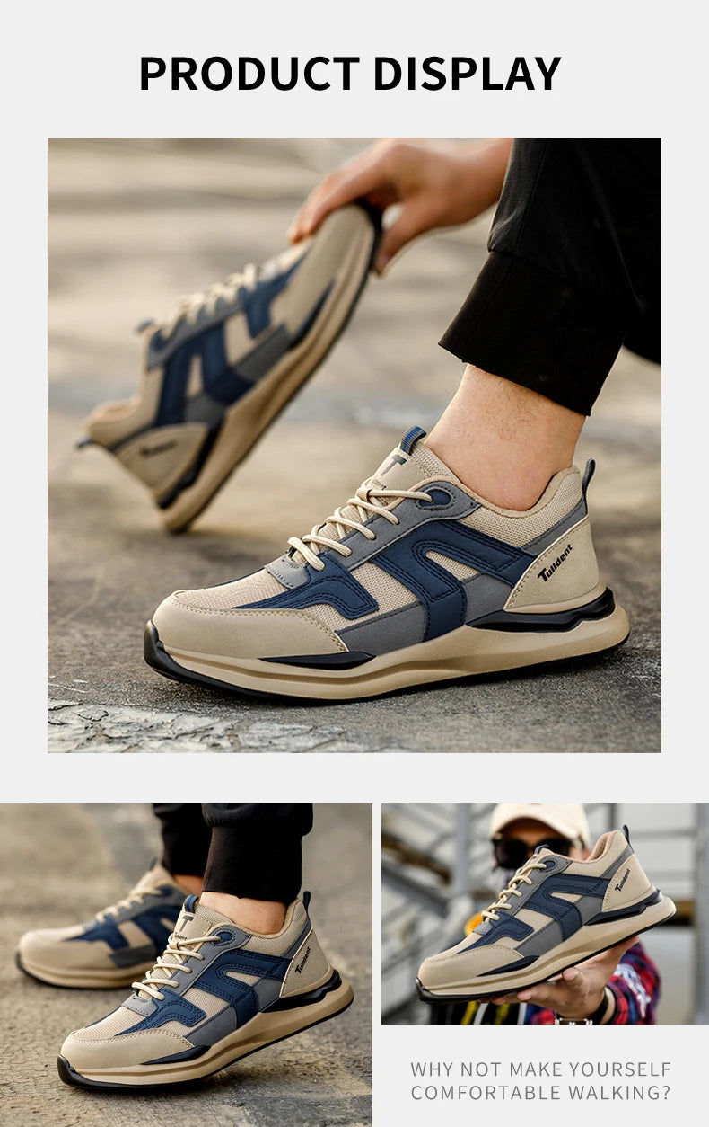 Men's Steel Toe Puncture Proof Anti-skid Work Safety Shoes, Breathable Industrial Construction Sneakers