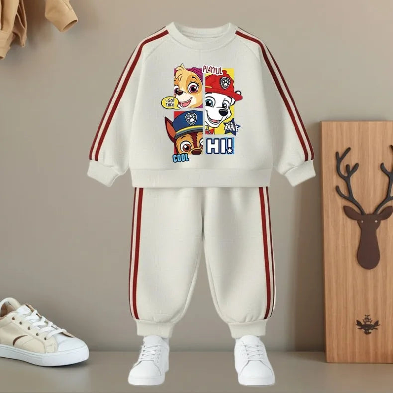 2026 Spring New Side Stripe Long Pant Sets for Kids O Neck Casual Hoodies and Trousers Two Piece Paw Patrol Boy Girls Tracksuit
