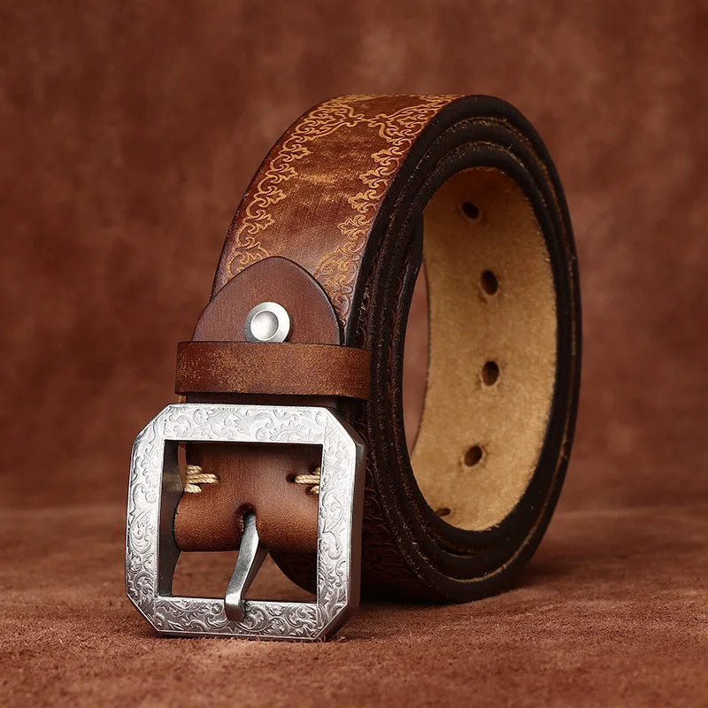 3.8CM Pure Cowhide High Quality Genuine Leather Belts for Men Strap Male Stainless Steel Buckle Jeans Thickening Cowboy Cintos