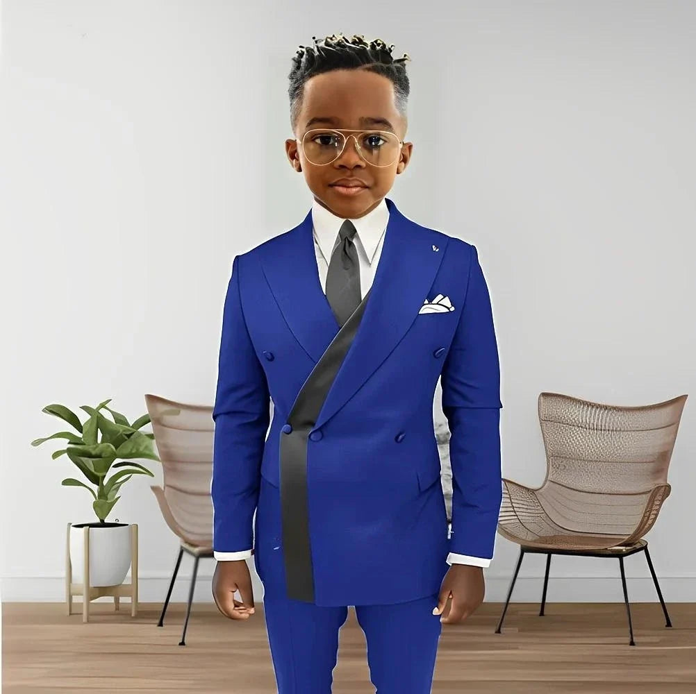 Fashionable Design Double Breasted Boys Suits 2 Pieces Wedding Tuxedo For Kids Formal Elegant Full Sleeve Children's Suit Set