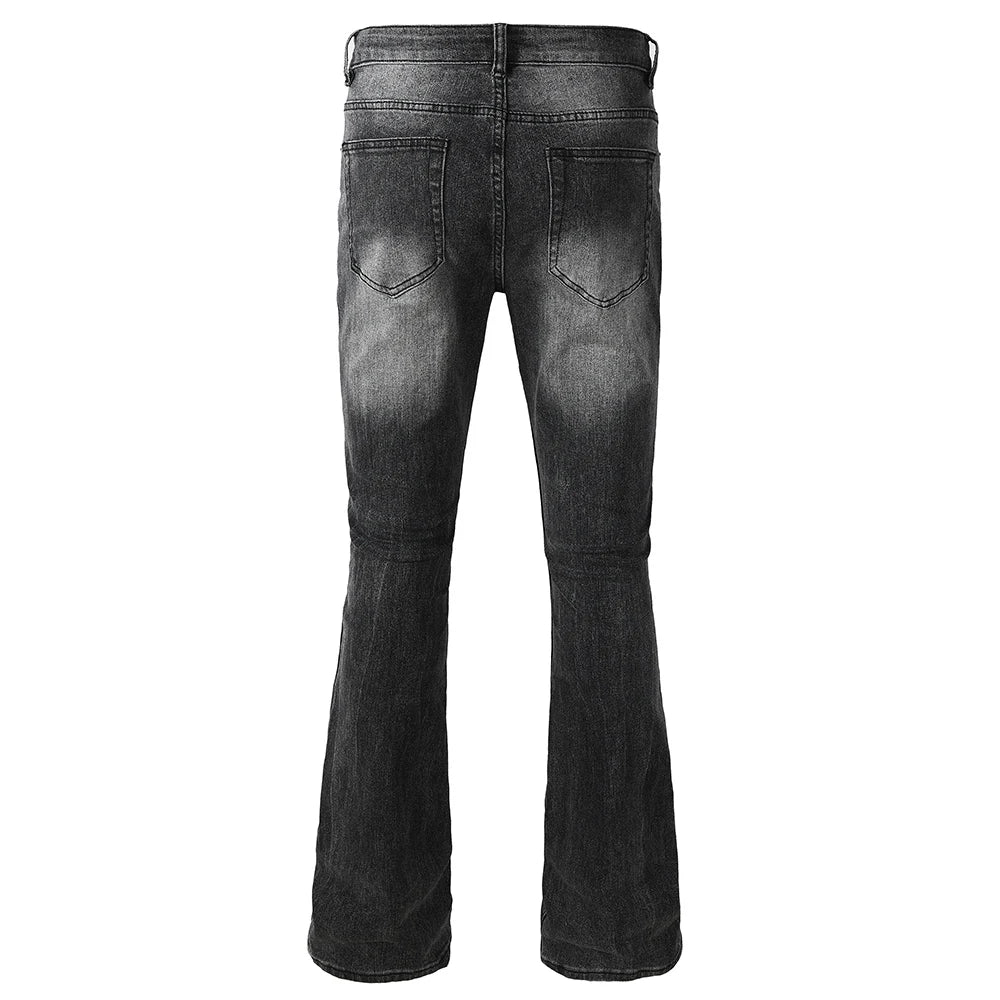 Men's Boot Cut Denim Jeans Gray Black High-Quality Cotton Pants Classic Slim Stretch Flared Trousers