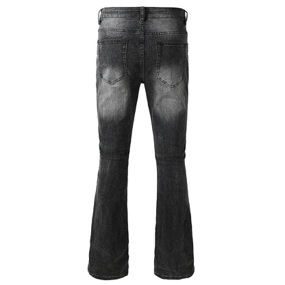 Men's Boot Cut Denim Jeans Gray Black High-Quality Cotton Pants Classic Slim Stretch Flared Trousers