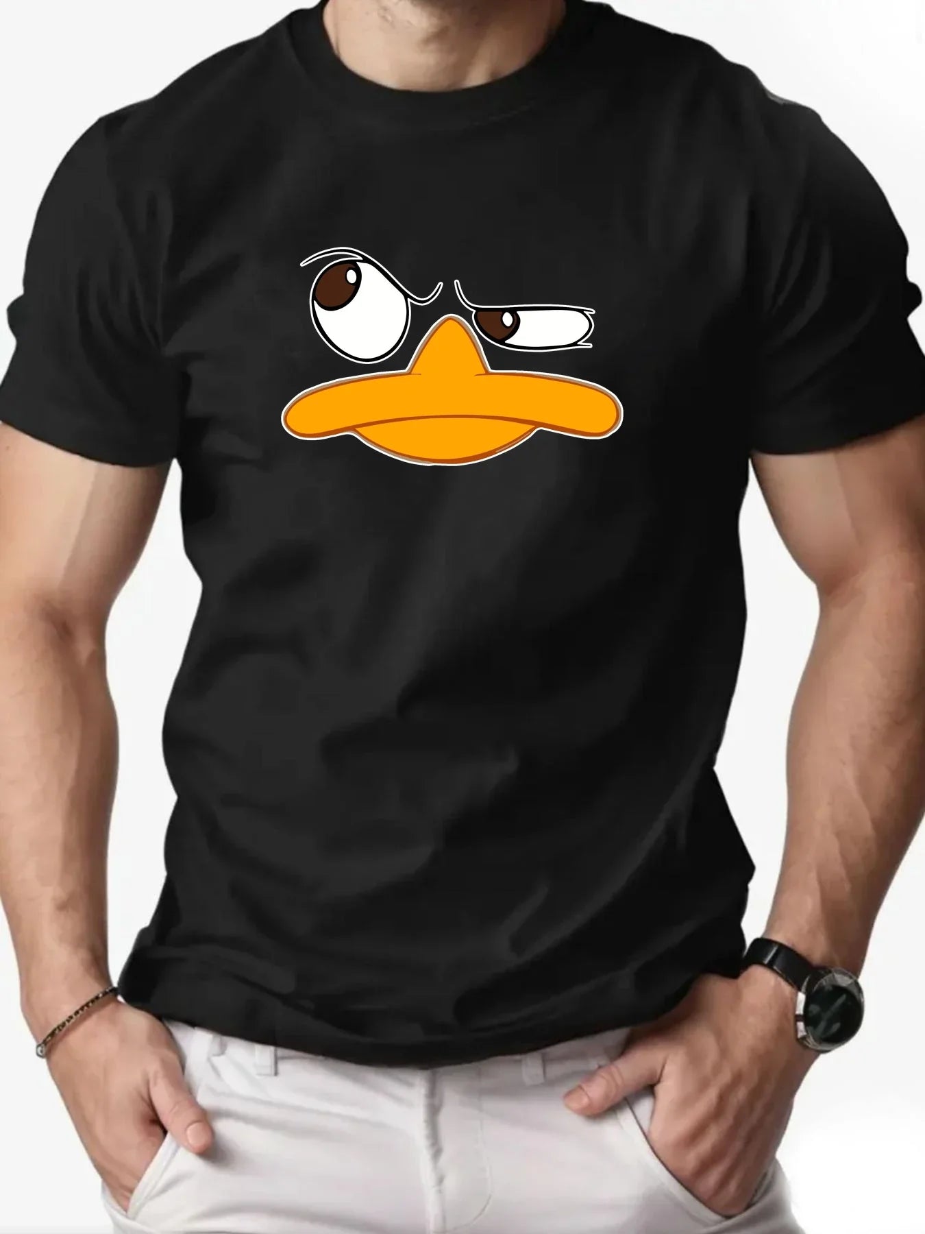 Men's T-Shirt 100% Cotton Funny Duck Cartoon Pattern Print Summer Round Neck Breathable Casual Short Sleeve Fashion T Shirt