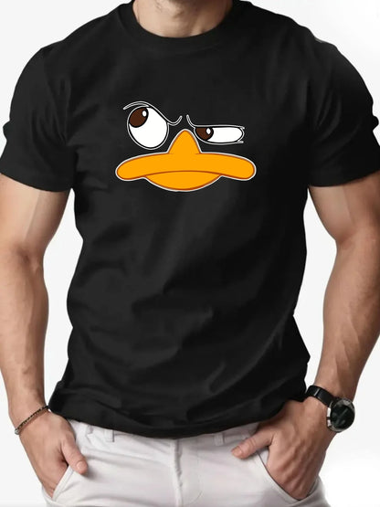 Men's T-Shirt 100% Cotton Funny Duck Cartoon Pattern Print Summer Round Neck Breathable Casual Short Sleeve Fashion T Shirt