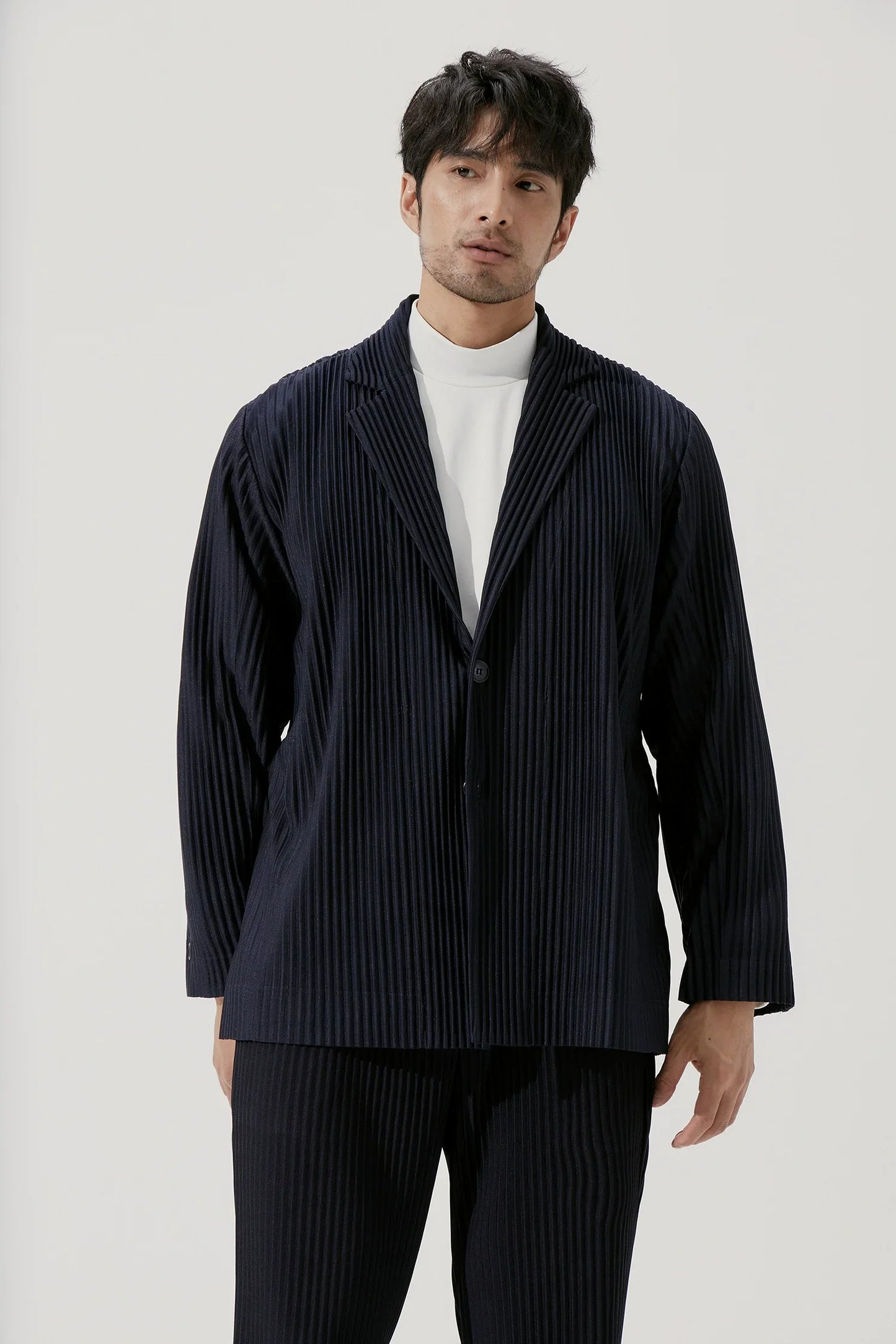 Pleated Blazer Black Suits For Men High Quality Casual Japanese Style Blazers Stretch Fabric Slim Fit Coat