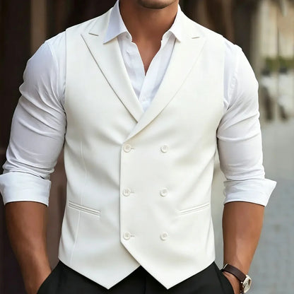 Men Vest White With Lapel Double Breasted Solid Waistcoat For Wedding Banquet Business Work Office Casual Daily Men Suit Vest