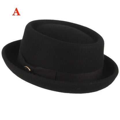 100% Wool Pork Pie Fedora Hat for Women Men Autumn Winter Felt Curved Brim Porkpie Hat