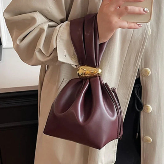 Design Mini Pu Leather Dumpling Niche Clutch Bags for Women Fashion Knotted Female Retro Shoulder Bag Wrist Handbags and Purses