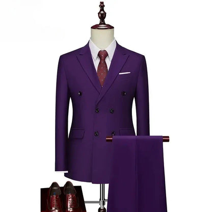 ( Jacket+ Pants ) Men's Slim Fit 2 Piece Suit Double Breasted Business Wedding Prom Tuxedo Suits Blazer & Pants Set