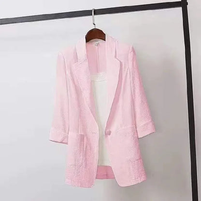 Summer New Sle Women's Linen Suit Jaet Thin Seven-Quarter Sve Drapey Fit Formal Wear Casual Commute Pure Color