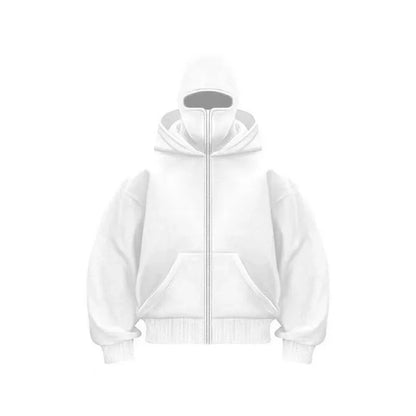 Men and women Balaclava Y2K Gothic Harajuku winter new item double hooded sweatshirt men's hooded mask zipper sportswear