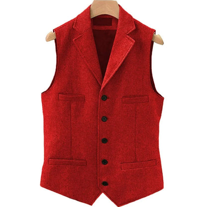 Men Vest Brown Herringbone Single Button With Lapel And Pocket Waistcoat For Wedding Groom Business Formal Banquet Work Men Suit