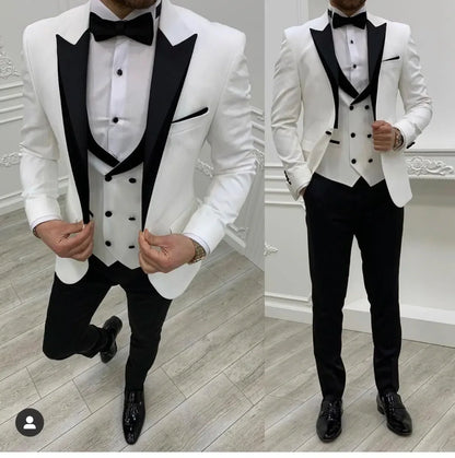 New Grey Costume Slim Fit Men Suits Black Pant Slim Fit Groom Tuxedos For Formal Wedding Suit Jacket Pant Vest 3 Pieces Blazer