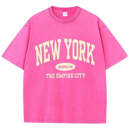 New York Brooklyn Letter Printed Washed T-Shirts Women Cotton Tops Comfortable Distressed O-Neck T Shirts Summer Womans Clothes