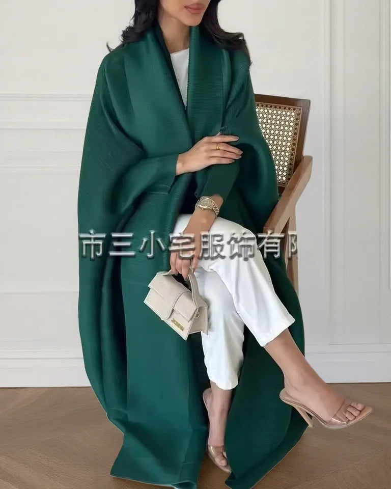 Women's Fold Miyake Pleated Abaya Long Sleeve Print Foldable Collar Robe Cardigan Coat New Winter Fashion Original Design 2026