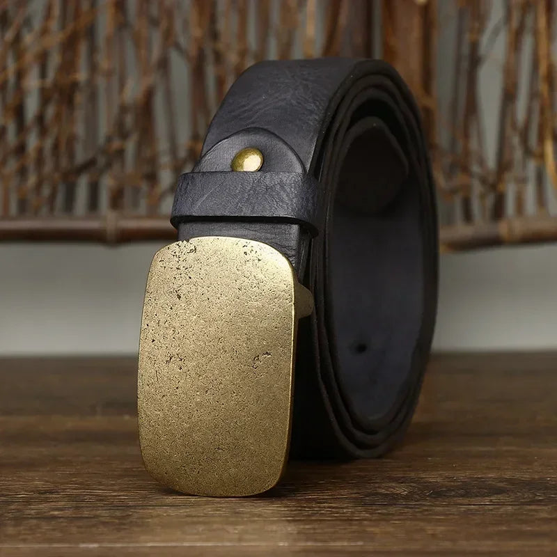 3.8CM Pure Cowhide High Quality Genuine Leather Belts for Men Strap Male Brass Buckle Fancy Vintage Jeans Cowboy Cintos Luxury